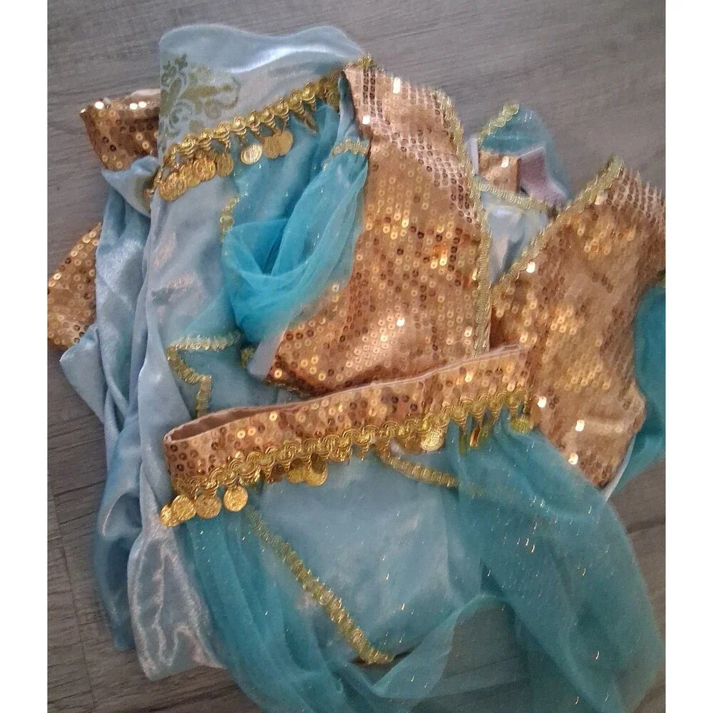 Girls Jasmine Aladdin Costume with Cape and Pants head set 3 pieces sz 7-8